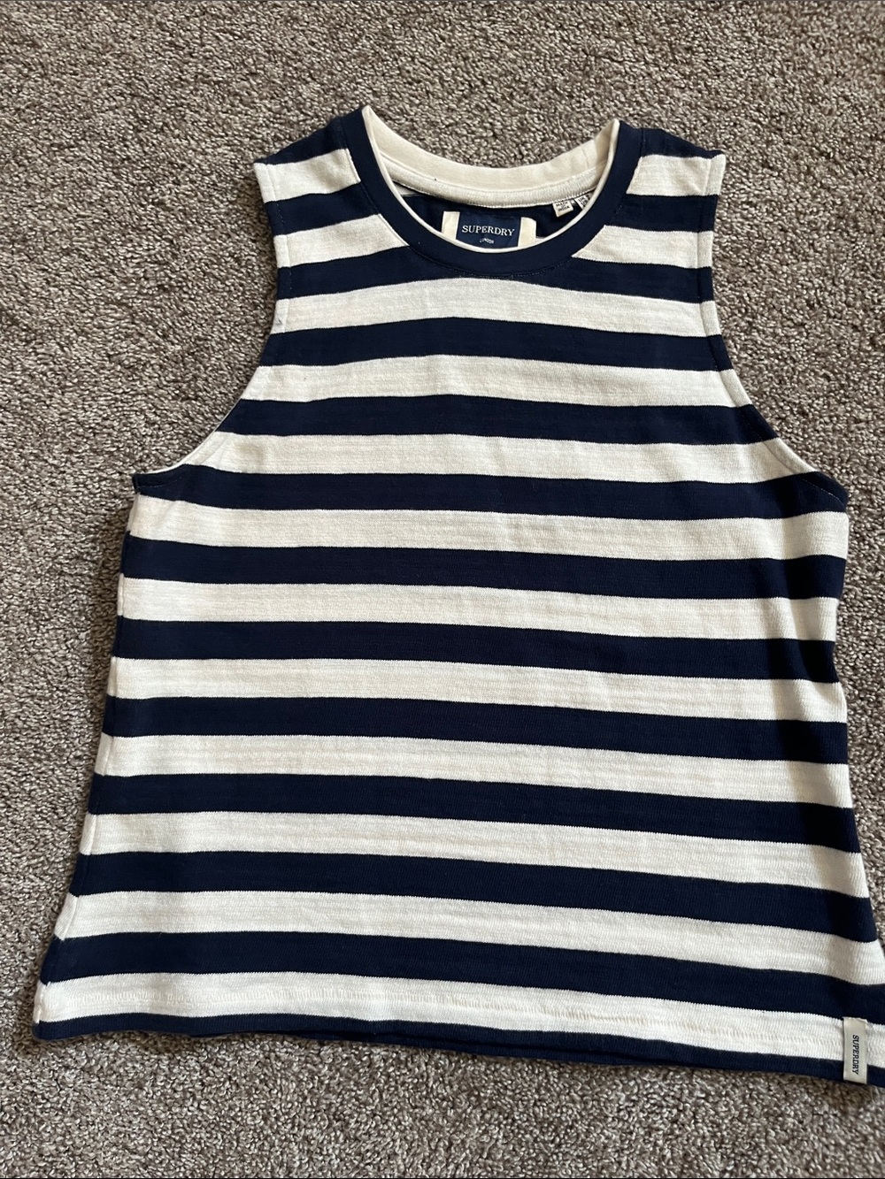 Superdry Women’s Navy and White Striped Tank Size 4